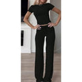Mandotos casual solid 2-piece T-shirt and pants set for comfortable everyday wear, featuring a simple T-shirt and matching pants.