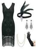 Black Charleston Chic 1920s flapper dress set by MANDOTOS INTERNATIONAL, featuring a vintage-inspired flapper dress in size XL.