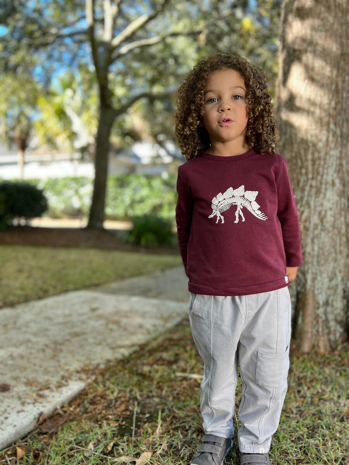 Cherokee Raglan Printed Tee Burgundy w/ Dino Skeleton Print