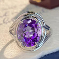 Close-up of MANDOTOS Chic Amethyst Copper Ring showcasing a polished amethyst gemstone set in a sleek copper band.