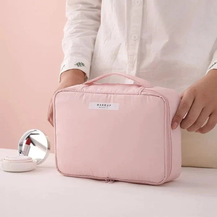 Mandotos Chic Beauty Bag Organizer with multiple compartments for cosmetics and skincare essentials, compact and stylish.