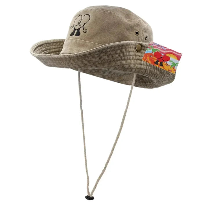 Mandotos chic embroidered travel hat with stylish design and adjustable strap, perfect for outdoor adventures and sun protection.