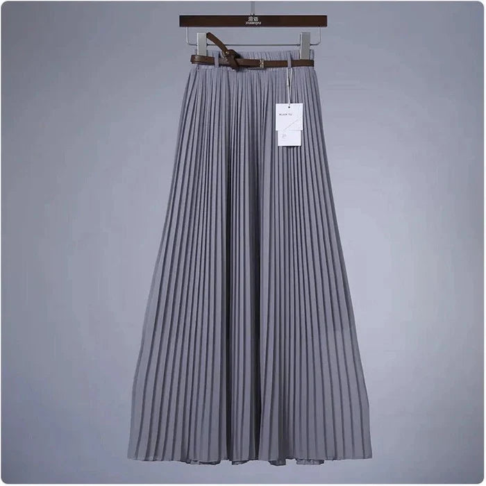 Mandotos Chic & Grace pleated chiffon skirt with flowing fabric, showcasing elegant style and lightweight, breathable material.