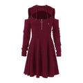 Mandotos International chic hooded zip dress line displayed on a model, featuring a stylish hood and zip-front design.