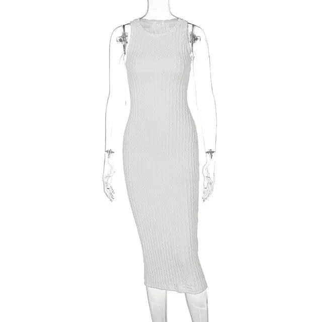 Mandotos chic knitted tank sweater dress featuring a fitted silhouette and cozy ribbed texture, perfect for casual or layered looks.