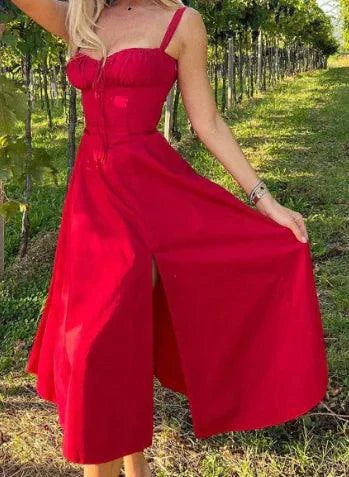 Mandotos chic sleeveless swing midi skirt in flowy fabric, featuring a stylish design perfect for casual or semi-formal wear.