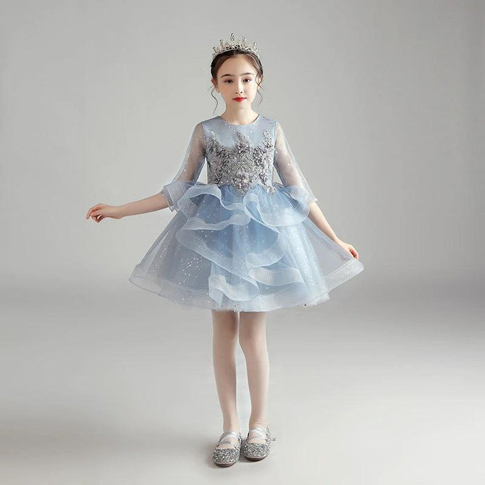 Ancient Energy children's princess dress for girls, elegant evening dress with floral details and satin fabric, perfect for special occasions.