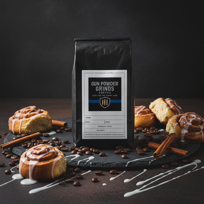 Gun Powder Grinds Cinnabun with cinnamon rolls and icing