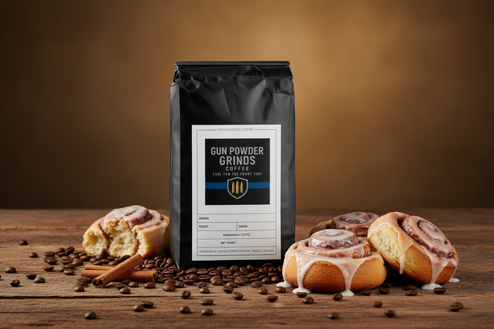 Gun Powder Grinds Cinnabun with cinnamon rolls and glaze