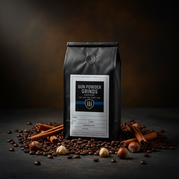 Gun Powder Grinds Cinnamon Hazelnut with hazelnuts and cinnamon sticks