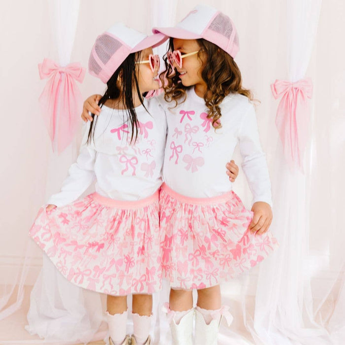 Coquette Bow Patch Trucker Hat - Pink/White - Kids Bows
