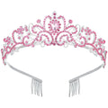 Crystal Queen Rhinestone Tiara with Combs by MANDOTOS INTERNATIONAL, elegant wedding or pageant crown with sparkling rhinestones.