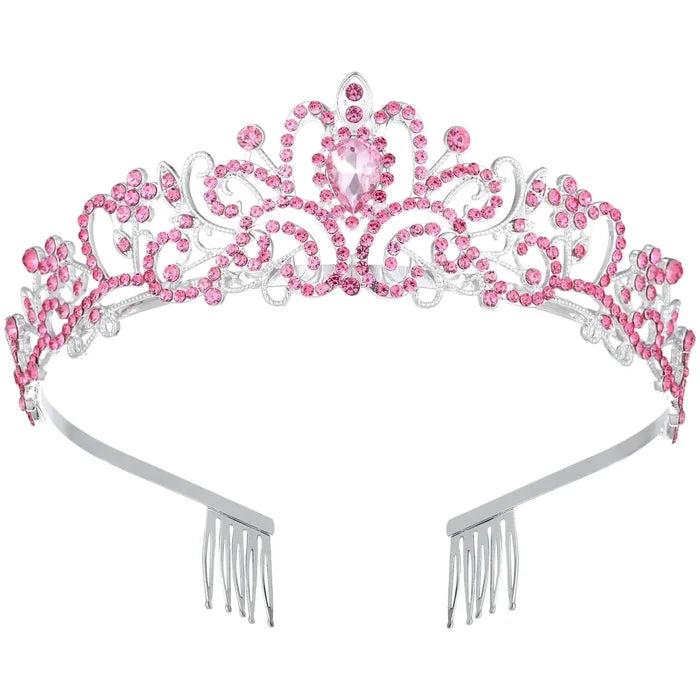 Crystal Queen Rhinestone Tiara with Combs by MANDOTOS INTERNATIONAL, featuring sparkling rhinestones and ornate design.