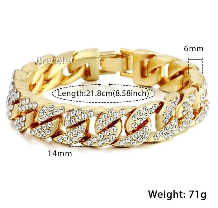Mandotos Cuban Gold Curb Bracelet featuring thick gold links and secure clasp, close-up view highlighting craftsmanship.