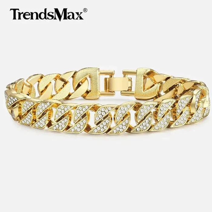Mandotos Cuban Gold Curb Bracelet featuring interlinked gold chains and a secure clasp, showcasing luxury jewelry design.