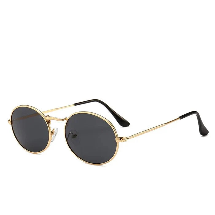 Round metal frame sunglasses with custom logo from MANDOTOS INTERNATIONAL, showcasing sleek design and wholesale quality.