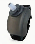 Mandotos cycling wrist water bottle secured around wrist, easy to access hydration for outdoor cycling activities.