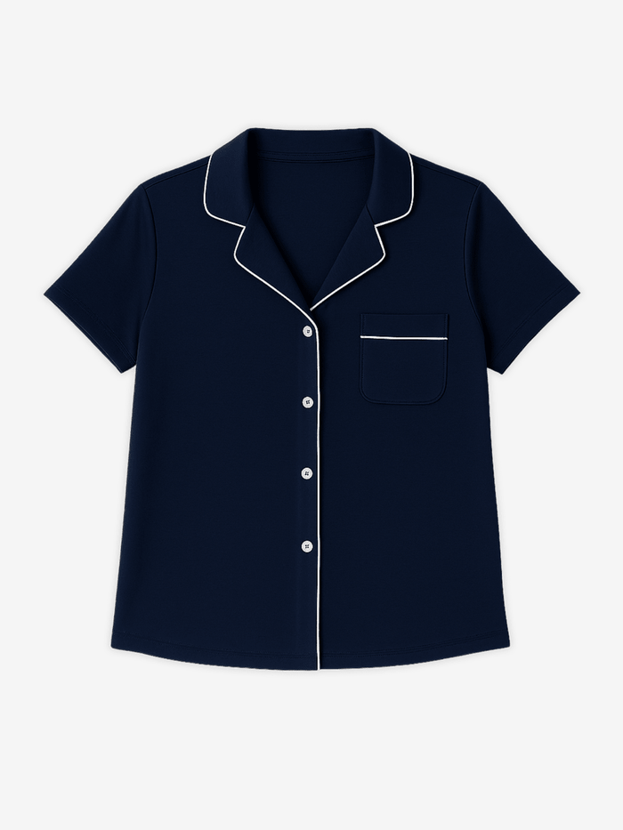 Lusome Sleep USA Donna short sleeve shirt in soft fabric with a relaxed fit, light blue color, and casual style.