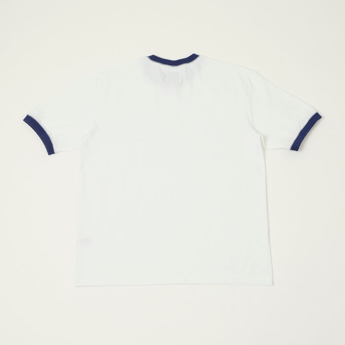 Drake's Cotton Crew Neck Ringer T-Shirt - White/Blue