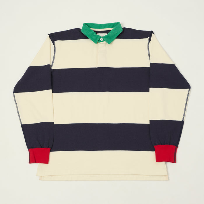 Drake's Dual Block Stripe Rugby Shirt - White/Navy