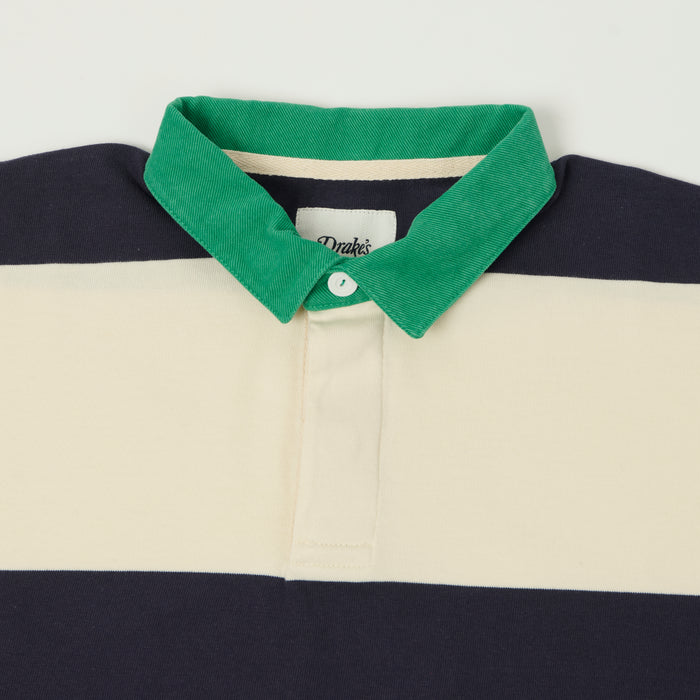 Drake's Dual Block Stripe Rugby Shirt - White/Navy