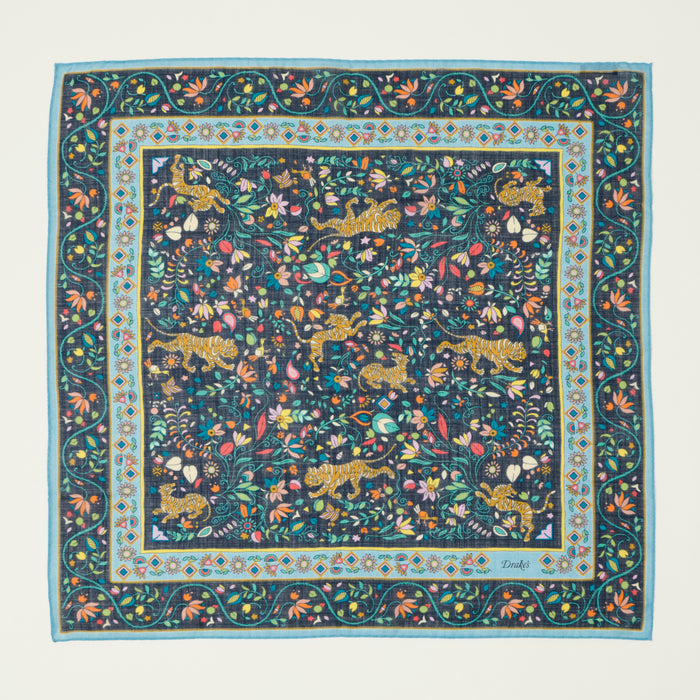 Drake's 'Tiger Garden' Silk Bandana - Navy