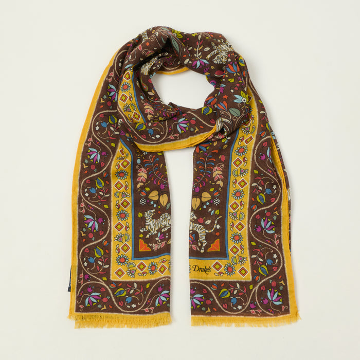 Drake's 'Tiger Garden' Wool/Silk Scarf -  Brown
