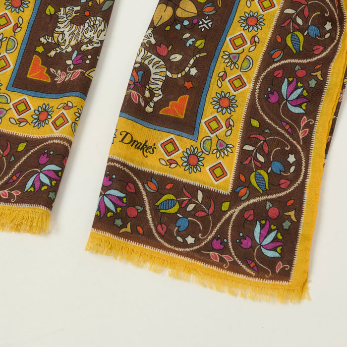 Drake's 'Tiger Garden' Wool/Silk Scarf -  Brown