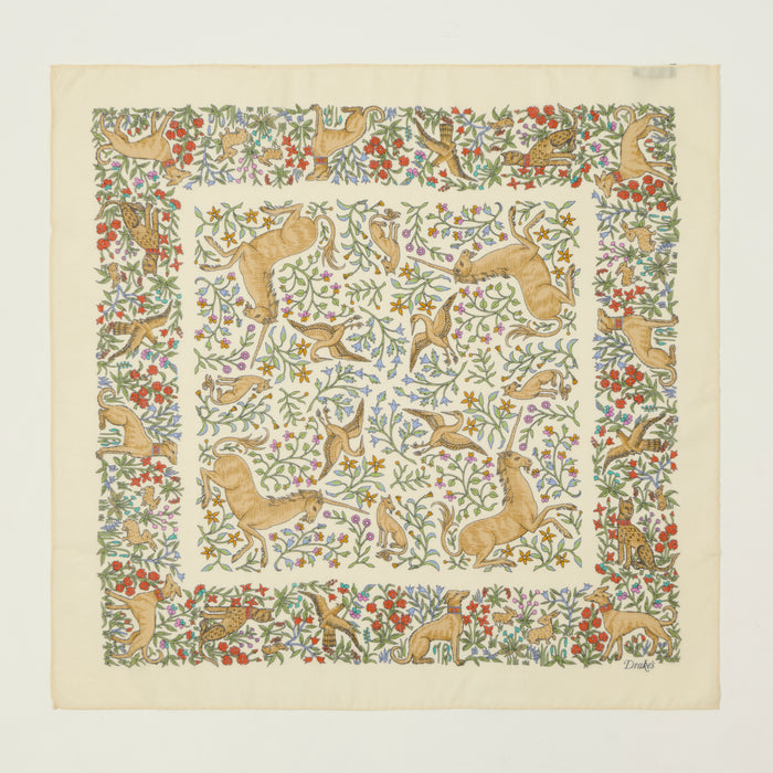 Drake's 'Unicorn' Printed Bandana wool/silk - Ecru