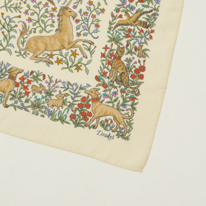 Drake's 'Unicorn' Printed Bandana wool/silk - Ecru