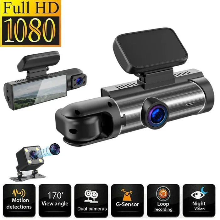 Mandotos dual-lens HD 316-inch driving recorder with front and rear cameras for vehicle safety and recording.