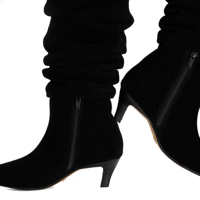 Dune Saunders Leather Women's Black Heeled Knee High Boots