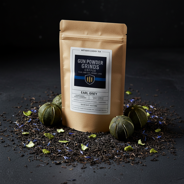 Gun Powder Grinds Earl Grey with bergamot and tea leaves