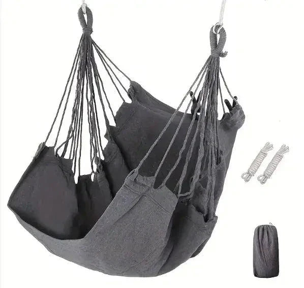 Mandotos easy-install indoor outdoor swing chair with cushioned seat and hanging ropes for relaxing outdoor or indoor use.