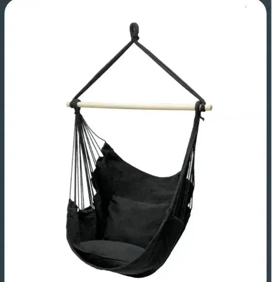 Mandotos Easy-Install Indoor Outdoor Swing Chair hanging with sturdy ropes and cushioned seat, ideal for relaxing spaces