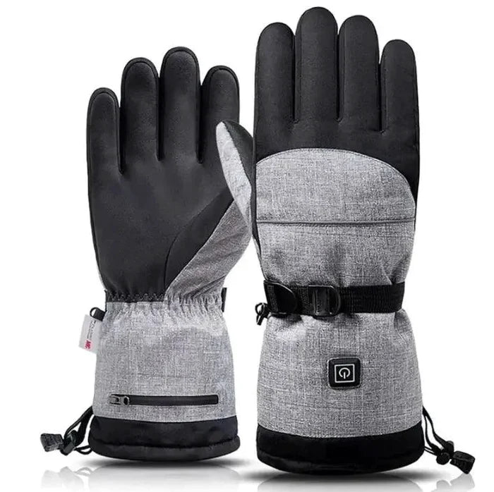 Mandotos electric heated gloves for skiing and motorcycle riding with touchscreen compatibility and rechargeable battery.