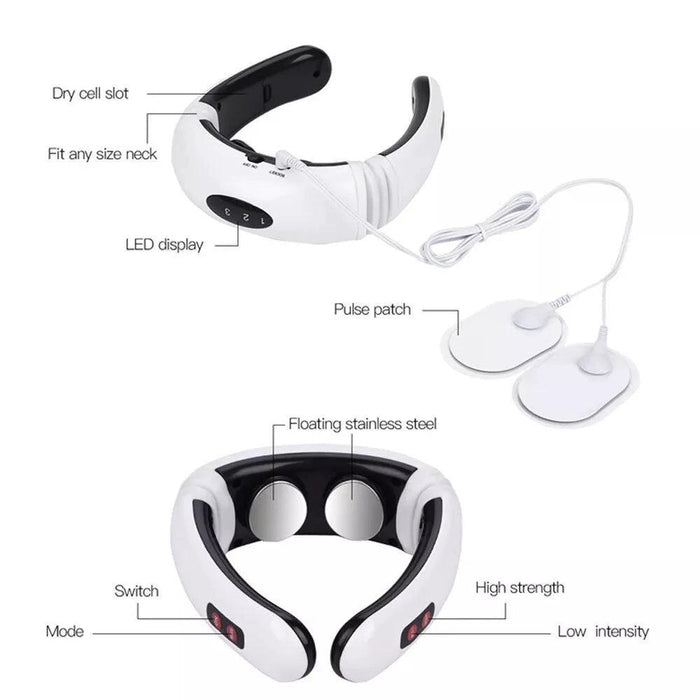 Mandotos electric TENS pulse neck massager with magnetic therapy for muscle relief and pain relief.