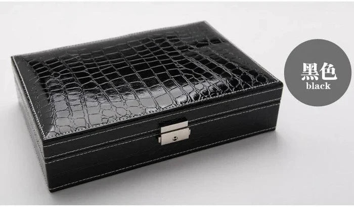 Elegant leather vanity case by MANDOTOS with a sleek design and multiple compartments for cosmetics and personal items.