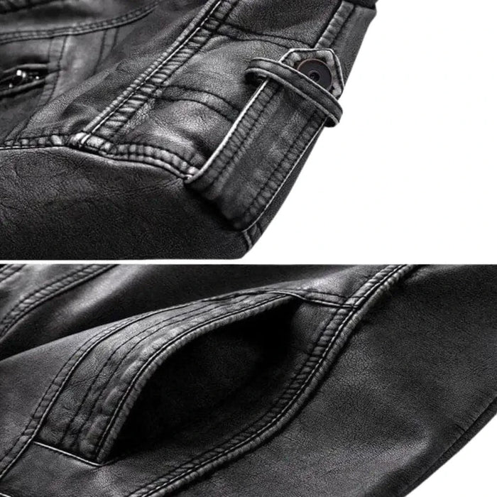 Elegant MANDOTOS premium leather jacket with a classic design, showcasing smooth leather and stylish details.