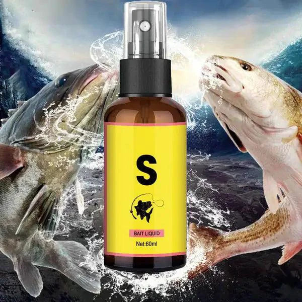 Mandotos Elite Angler's Liquid Bait in a clear bottle with a black cap, designed for fishing to attract fish effectively.