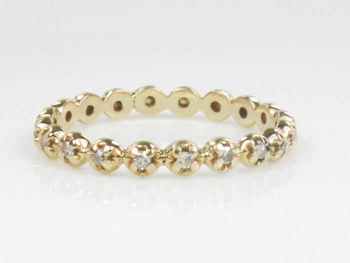 Estate 14k Yellow Gold Diamond Eternity Band, Thin Diamond Wedding Band, Stacking Ring Size 6.25