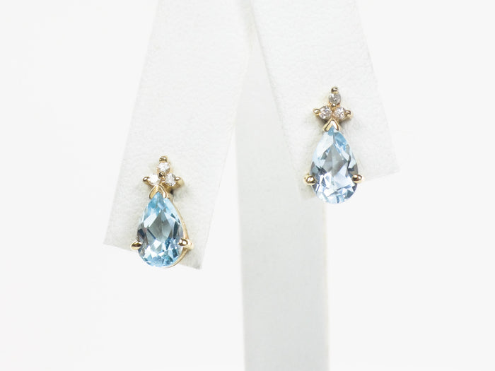 Estate 14k Yellow Gold Teardrop Cut Topaz and Diamond Stud Earrings
