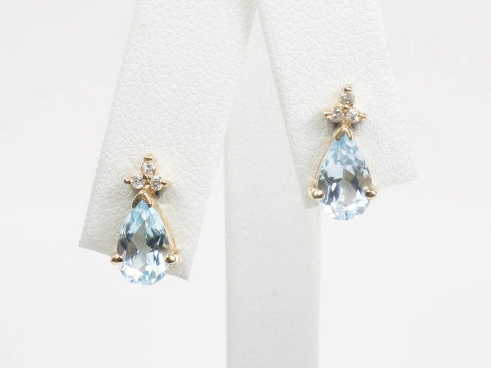 Estate 14k Yellow Gold Teardrop Cut Topaz and Diamond Stud Earrings