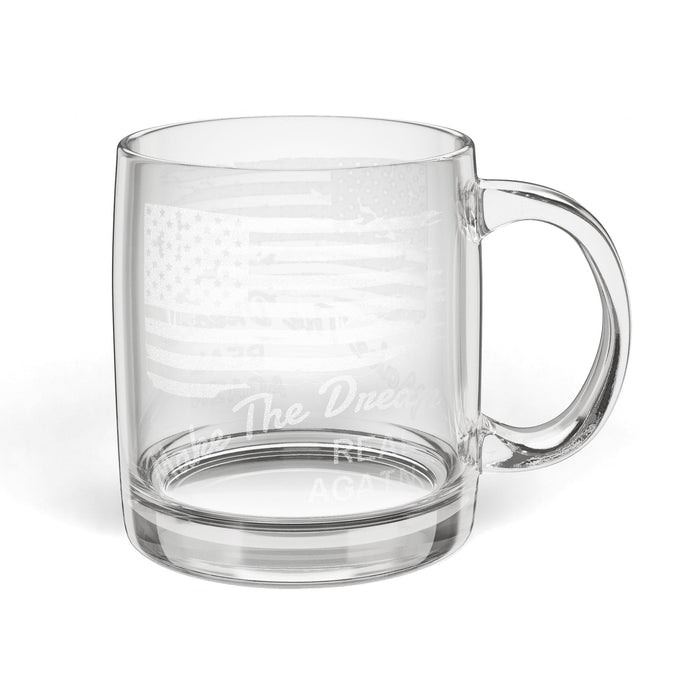 Clear glass mug with handle on a white background