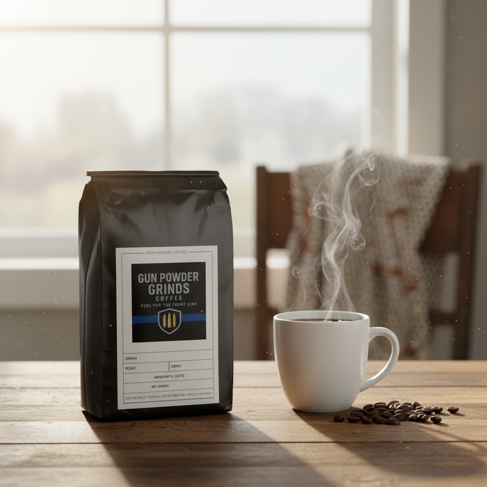 Gun Powder Grinds Ethiopia Natural with steaming mug