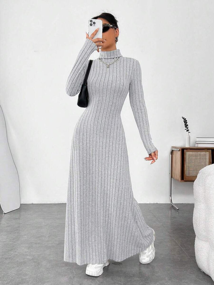 Mandotos International European and American cross-border autumn and winter women's dress with a slim fit, high collar, and long sleeves.