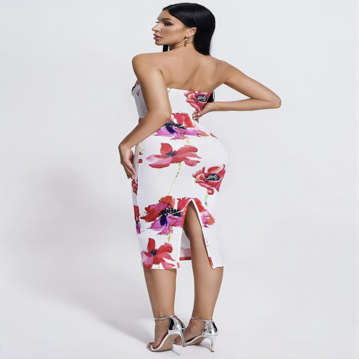 European And American Low-cut Printed Sheath Dress
