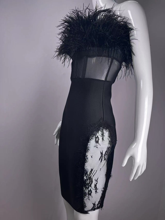 European And American Tube Top Ostrich Feather One-piece Dress