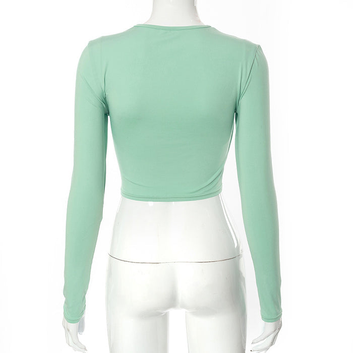 Fashion Solid Color Twisted Navel Versatile Slimming Slim Top