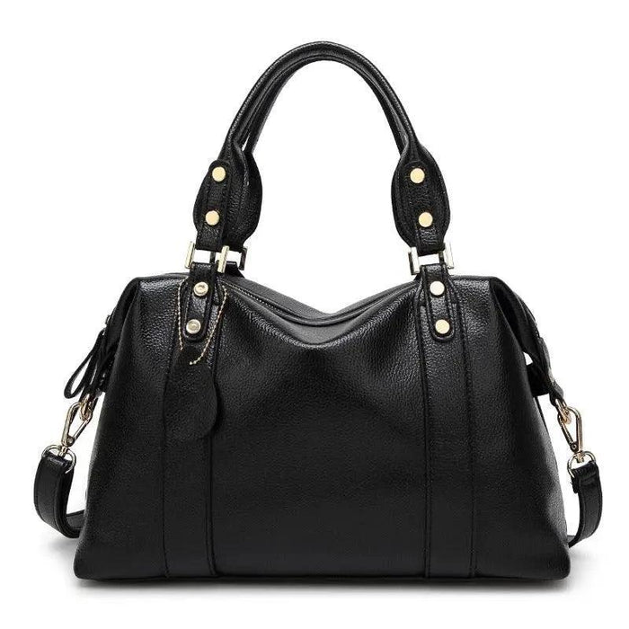 Mandotos women's fashion shoulder bag with multiple compartments, stylish handbag for ladies, black leather design.